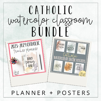 Preview of Catholic Classroom Decor + Planner Bundle: Watercolor