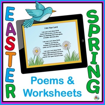 Preview of Catholic Easter & Spring Activities with Poems, Writing and Grammar Worksheets