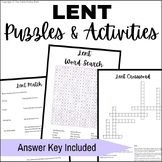 Catholic Lent Match, Word Search and Crossword Puzzles Activities