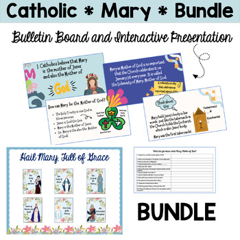 Preview of Catholic Mary Bundle- Interactive Presentation and Bulletin Board