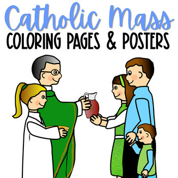 Preview of Catholic Mass Posters and Coloring Pages, CCD, BUNDLE of 60