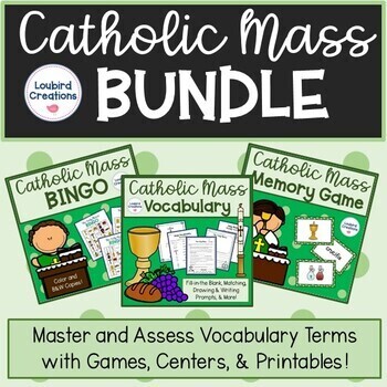 Preview of Catholic Mass Vocabulary Activities | Bingo | Matching Game | First Communion