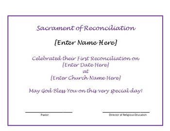 Preview of Catholic Reconciliation Certificate