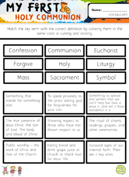 Preview of Catholic Religion: First Holy Communion Key Terms Matching Activity