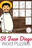 Catholic Saint Word Puzzles - No Prep Activity - St Juan Diego