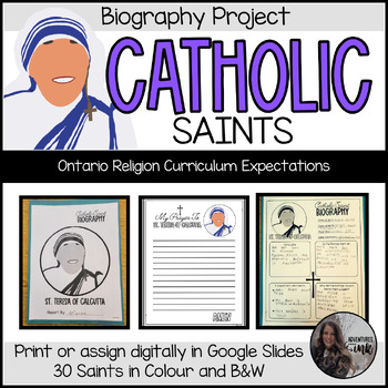 Preview of Catholic Saints Biography Research Project and Presentation - 30 Saints Included