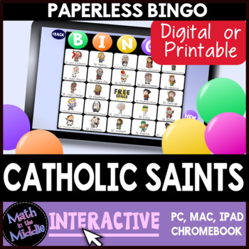 Preview of Catholic Saints Interactive Digital Bingo Game - All Saints Day Activity no prep