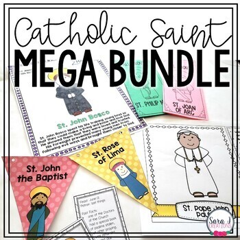 Preview of Catholic Saints MEGA Bundle Religion Activities Bingo Decor Coloring Research