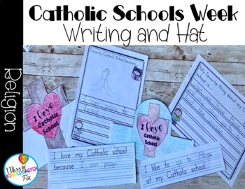 Preview of Catholic Schools Week Writing prompts and Hat