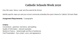 catholic schools week essay examples