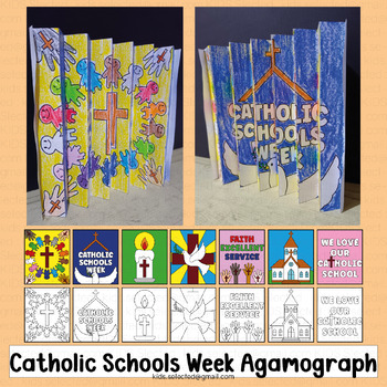Preview of Catholic Schools Week 2024 Activities Agamograph Craft Coloring Pages Board