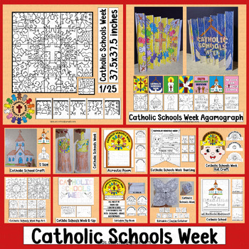 Preview of Catholic Schools Week 2024 Activities Coloring Catholic Craft Bulletin Board Art