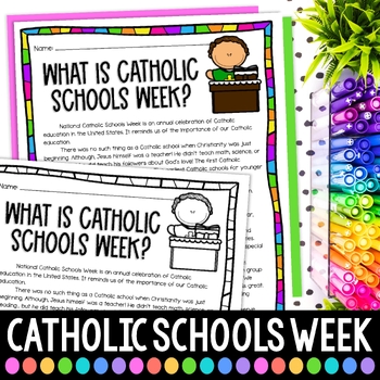 Preview of Catholic Schools Week Activities - Reading Passage and Worksheets