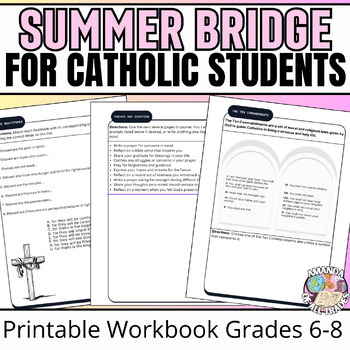 Preview of Catholic Summer Bridge Workbook (Grades 6-8) | Saints, Sacraments, Beatitudes