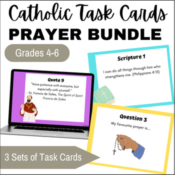 Preview of Catholic Task Cards Bundle - Daily Conversation Prompts, Lectio Divina Prayer