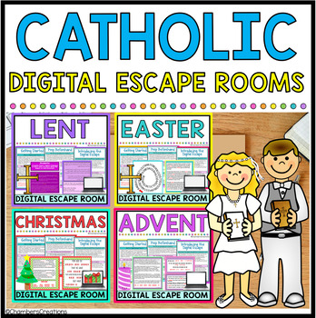 Preview of Catholicism Religion Holiday Bundle Digital Escape Rooms Advent Lent Easter