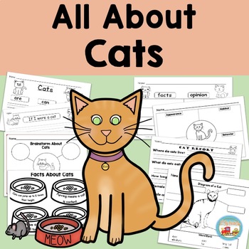 Preview of All About Cats, Writing Prompts, Graphic Organizers, Diagram, K, 1st, 2nd grades