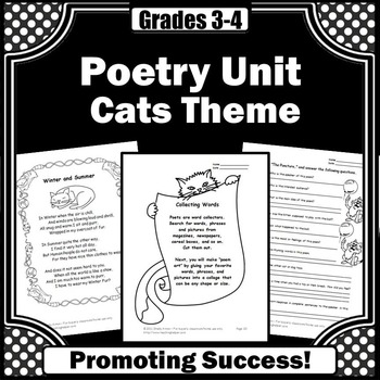 Preview of Cats Poetry Unit Writing Poems Reading Comprehension Questions Special Education