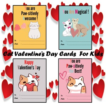 Cats Valentine's Day Print Cards for Kids | Cute Cats Greeting cards