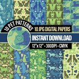 Pets in Love Digital Paper - Cute Cats and Dogs Craft Patterns