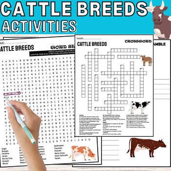 Preview of Cattle Breeds Fun Worksheets,Puzzles,Wordsearch & Crosswords