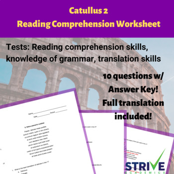 Preview of Catullus 2 Advanced Latin Reading Comprehension Worksheet (Latin 3/4 +)