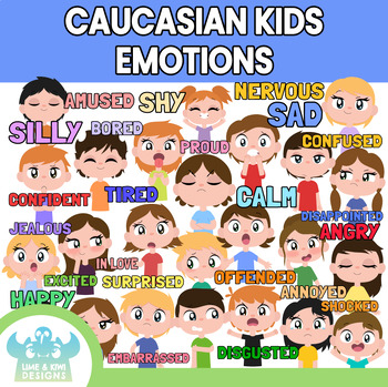 Preview of Caucasian Kids Emotions Clipart (Lime and Kiwi Designs)