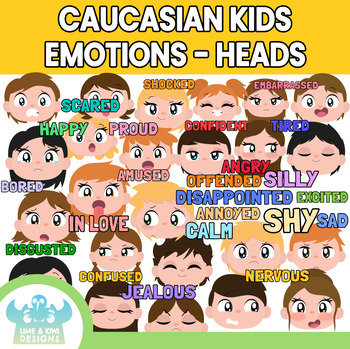 Preview of Caucasian Kids Emotions - Faces Clipart (Lime and Kiwi Designs)