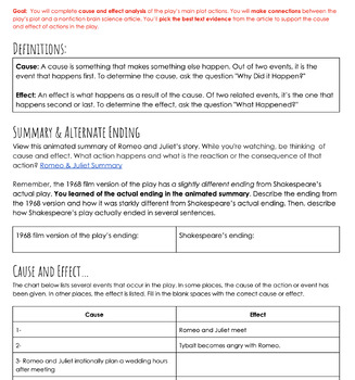 Preview of Cause & Effect Analysis of Romeo & Juliet's Plot