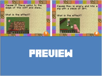 Preview of Cause & Effect, Problem & Solution Minecraft Task Cards - Bonuses Included!