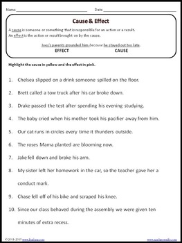 Cause & Effect Worksheet with Answer Key by Lisa Frase | TpT