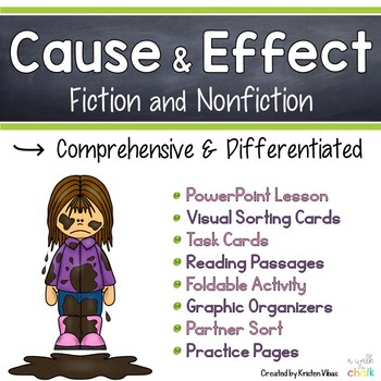 Preview of Cause and Effect PowerPoint Lesson | Task Cards | Reading Passages | Activities