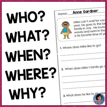 Preview of Who, What, When, Where, Why & How Worksheets with Short Stories {Wh Questions}