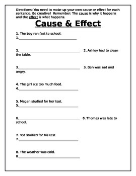 Cause and Effect Activity by Mindy Borland | Teachers Pay Teachers