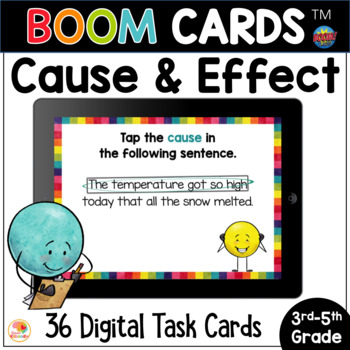 Preview of Cause and Effect BOOM CARDS™ Activity: Task Cards & Anchor Charts