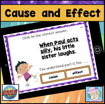 Preview of Cause and Effect Task Cards Practice Boom™ Cards First Second Grade