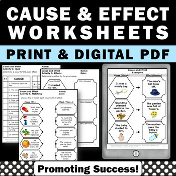 Preview of Cause and Effect Graphic Organizer Passages Experiment Quiz Worksheets Digital