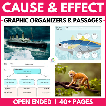 Preview of Cause and Effect Graphic Organizers, Passages and Tasks | Digital & PDF