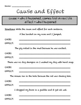 Cause and Effect Handouts by Jacobs Teaching Resources | TpT