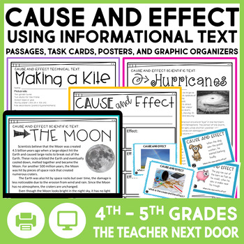 Preview of Cause and Effect Informational Text - Task Cards - Graphic Organizers 4th & 5th