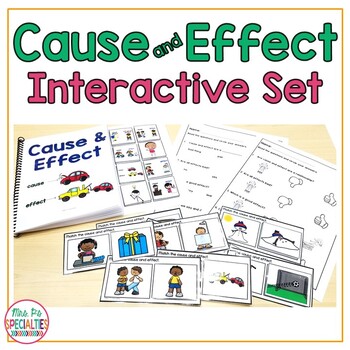 Preview of Cause and Effect Interactive Set - Adapted Book - Task Cards - Special Education