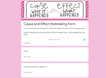 Preview of Cause and Effect Notetaking Form