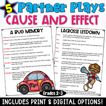 Preview of Cause and Effect Practice: Partner Play Scripts and Worksheets 2nd 3rd