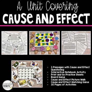 Preview of Cause and Effect Passages, Cause and Effect Task Cards, Cause and Effect Games