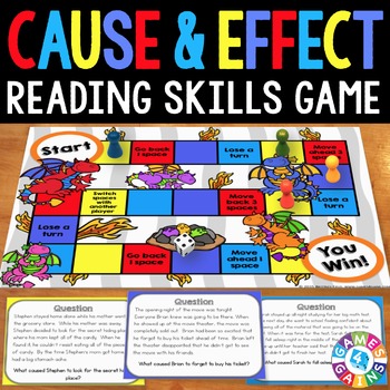 Preview of Cause and Effect Passages Task Cards Activity ELA Game Reading Comprehension Fun