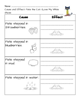 Cause and Effect- Pete the Cat: I Love My White Shoes by Marisa Lopez