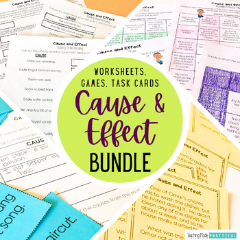 Preview of Cause and Effect Passages, Task Cards, No Prep Worksheets, Activities Bundle