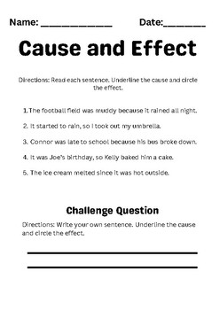 Cause and Effect Sentence Worksheet by TeachingTucci | TPT