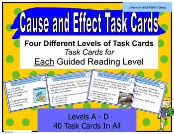 Preview of Cause and Effect Task Cards For Each Guided Reading Level (Levels A,B,C,D)