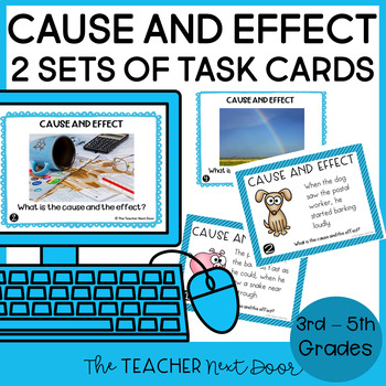 Preview of Cause and Effect Task Cards Print and Digital - Cause and Effect Activity